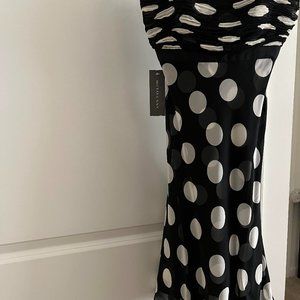 New with Tags Ann Taylor's white Polka Dots on black, strapless dress size 0P